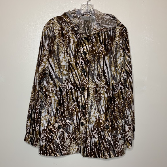 CHICO’S ZENERGY Jacket  Brown & Gold Hoodie Button Front Drawstring Waistband 12 - Picture 1 of 13